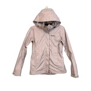 Marmot PreCip Eco Jacket Womens XS Light Gray Full Zip Hooded Rain Windbreaker